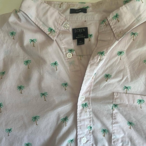 J.Crew re-imagined Men's Flex Washed Pink Palm Tree collared Print Shirt XL - Picture 2 of 5